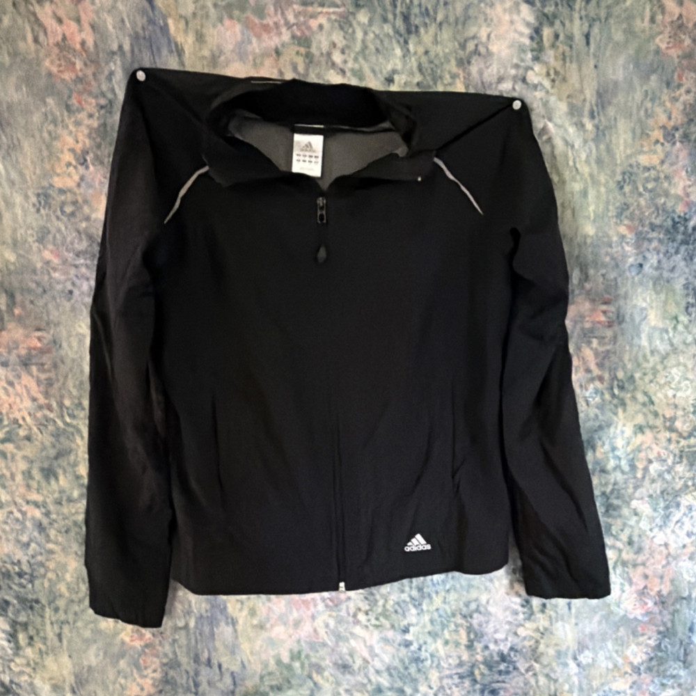adidas Women's Black Track Jacket Full Zip Lightweight Polyester Knit M