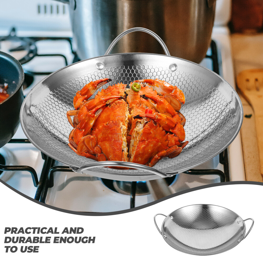 Stainless Steel Fry Pan Steel Flat Bottom Wok Ramen Pot Lid Tagine Pot