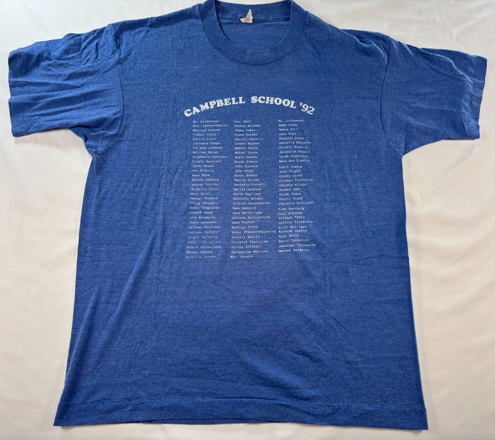 Vintage Single Stitch T Shirt Mens Sz Large Campbell School 1992 Blue