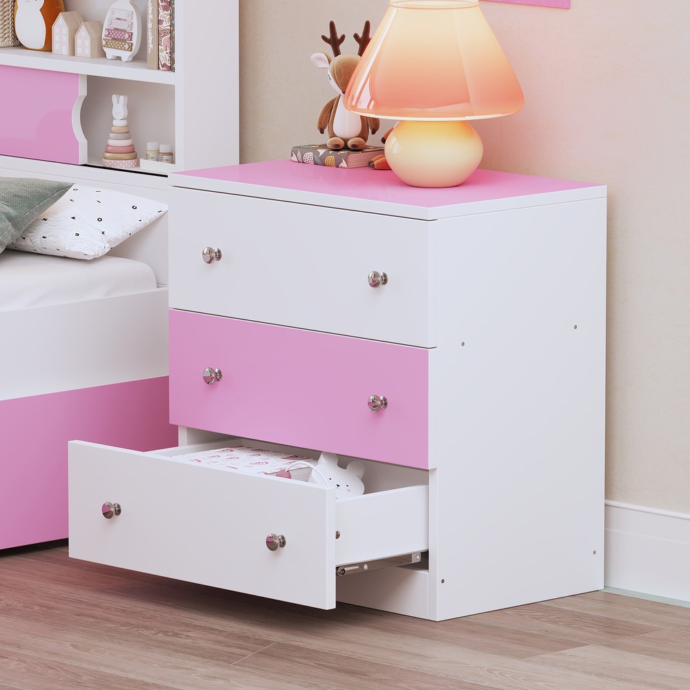 3-Drawer Wooden Nightstand with Colorblock Design and Metal Handle - Modern Wood Side Table