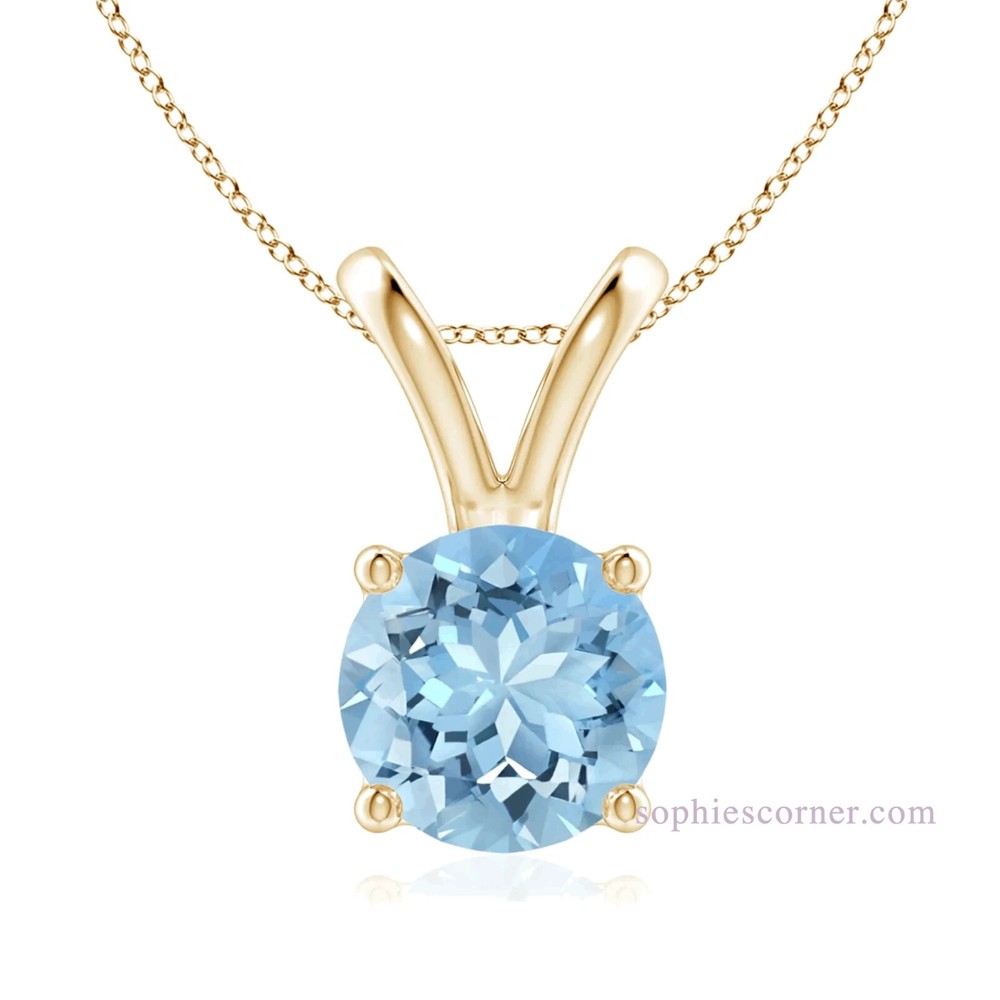 1.25 ct. Genuine Aquamarine Solitaire Pendant Necklace - YGP Sterling Silver