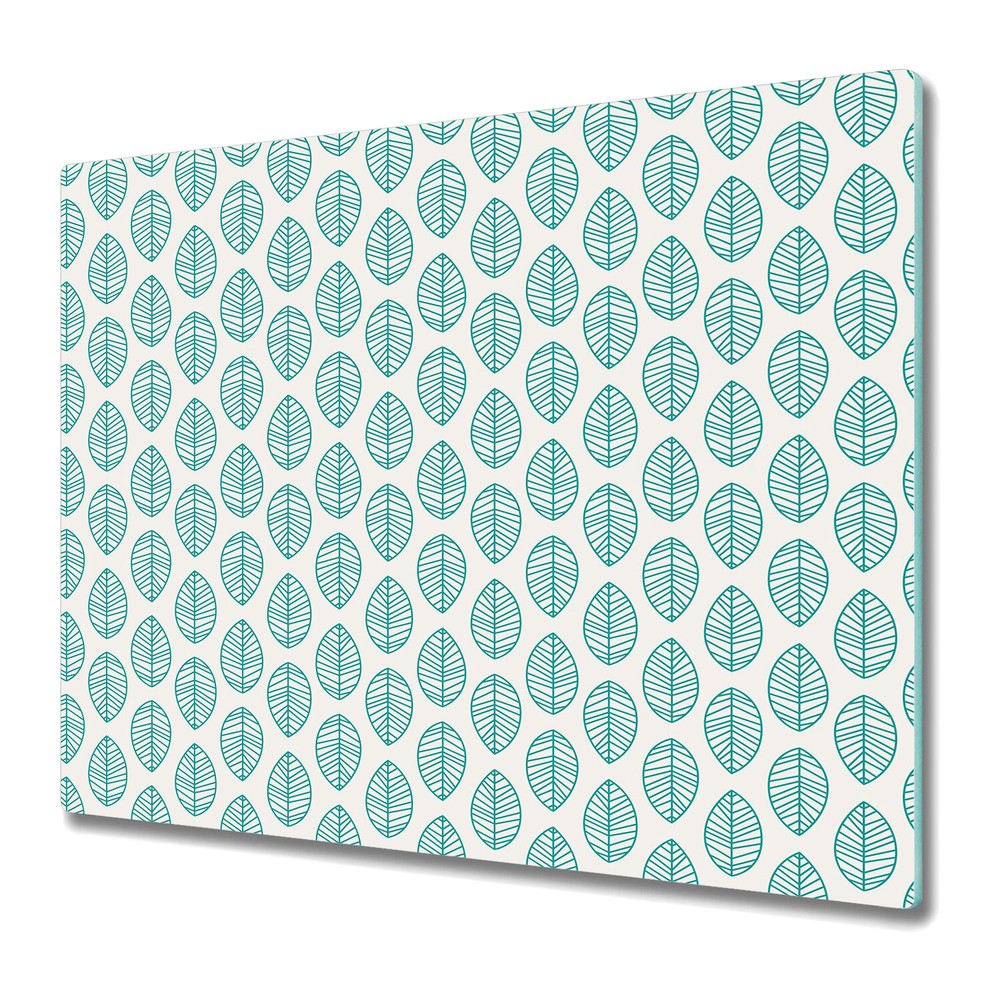 Glass Kitchen Chopping Board Worktop Saver Leaves blue and white 60x52