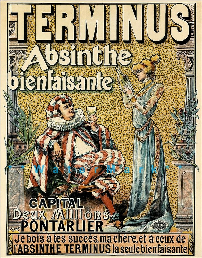 Vintage Absinthe Terminus 1895 French Liquor Retro Advert Poster Print-image