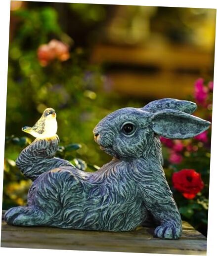 Garden Decor Solar Bunny Statues: Outside Bunny with Butterfly Statue