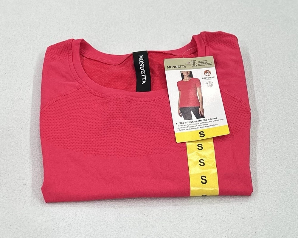 Mondetta Women's Fitted Active Seamless Short Sleeve T-Shirt, Pink, Size S