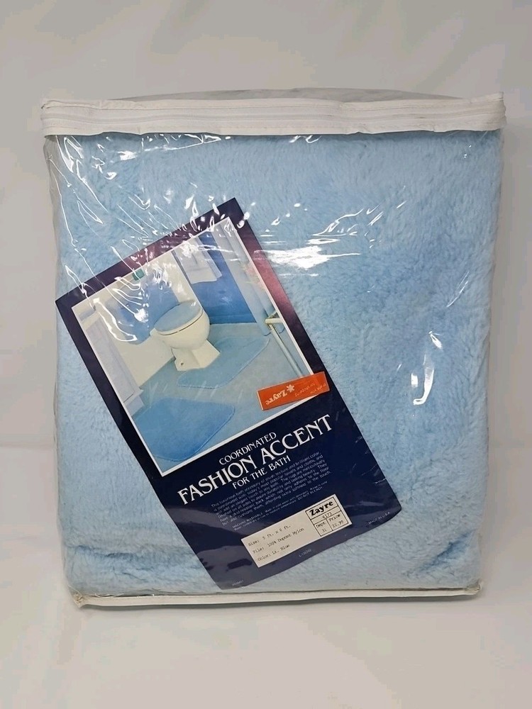 Vintage Retro Bathroom Shag Carpet Blue Rug 80s Zayre NOS