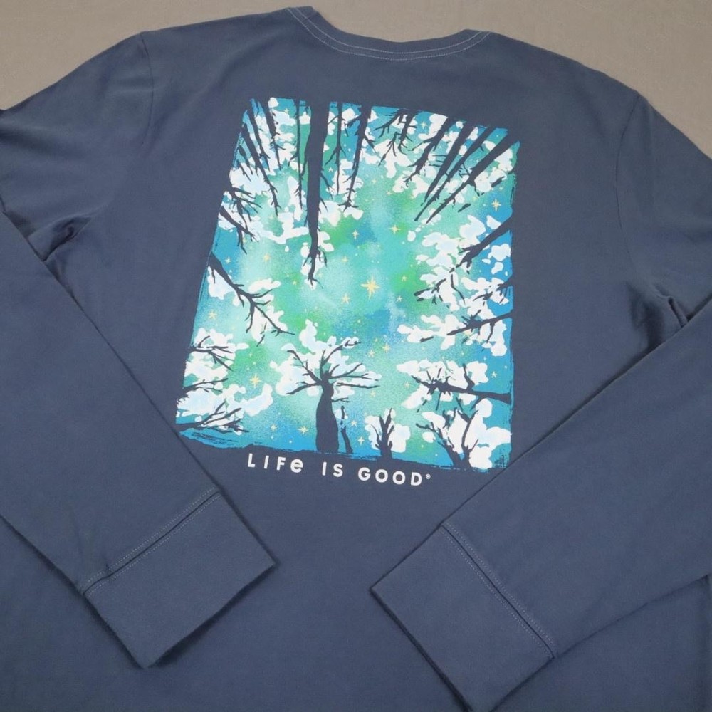 Life Is Good Shirt Mens Medium Blue Long Sleeve Snowy Trees Crusher Tee Graphic