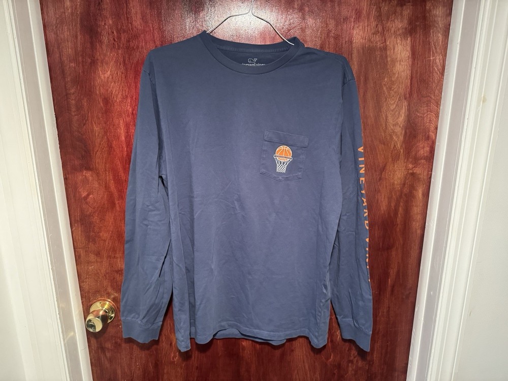 Vineyard Vines Orion Blue Basketball Graphic Long Sleeve Pocket T-Shirt Men L