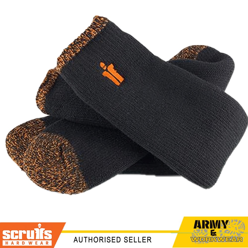 Scruffs Thermal Socks Black Reinforced Heel And Toe Size 7-12 Thick Yarn Work