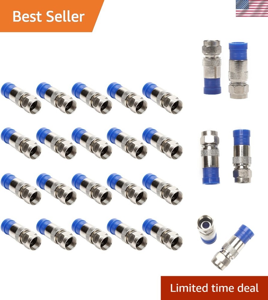 Weatherproof RG6 Compression F Type Connectors 20 Pack for TV and Modem