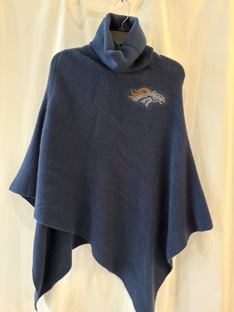 Denver Broncos NFL Crystal Logo Sweater  Poncho Cowl Neck Shawl Hi/Lo, One Size