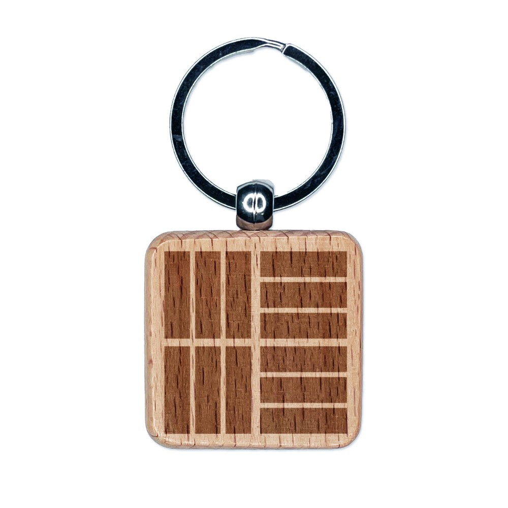 Engraved Geometric Brick Pattern Wooden Keychain