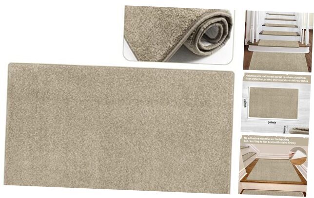 Carpet Stair Tread Landing Mat Tape Free Self Adhesive Non Slip Cream Gray