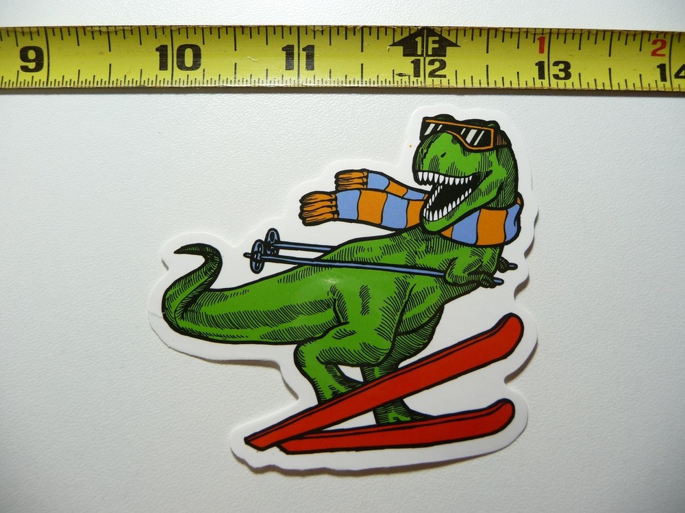 Dinosaur Skiing Winter Sports Decal Sticker for Snow Play and Resort Fun