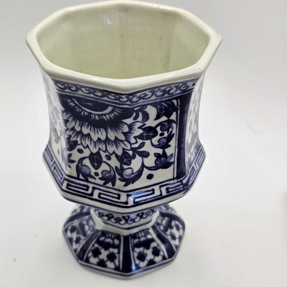 Amsterdam Boch Villeroy Pedestal Vase Blue And White Vintage Signed