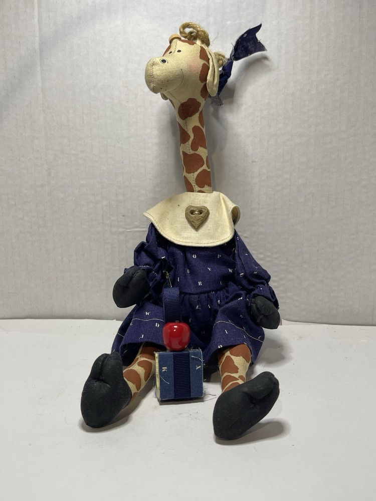 Handmade Primitive Giraffe Cloth Doll Shelf Sitter Country Folk Art Decor