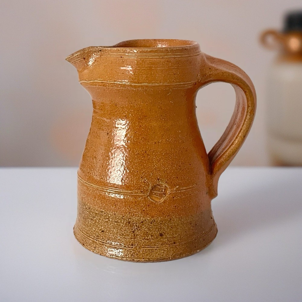 Italian Vintage Hand Made Pottery Rustic Clay Pitcher Jug Stamped Earthenware