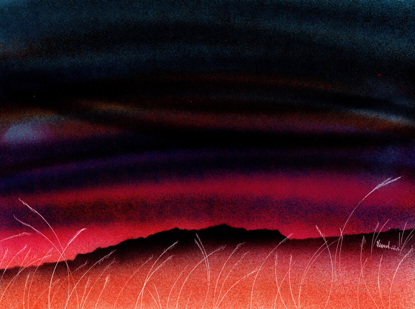 Dark Landscape Original Painting of Mountains signed by Jason Girard.