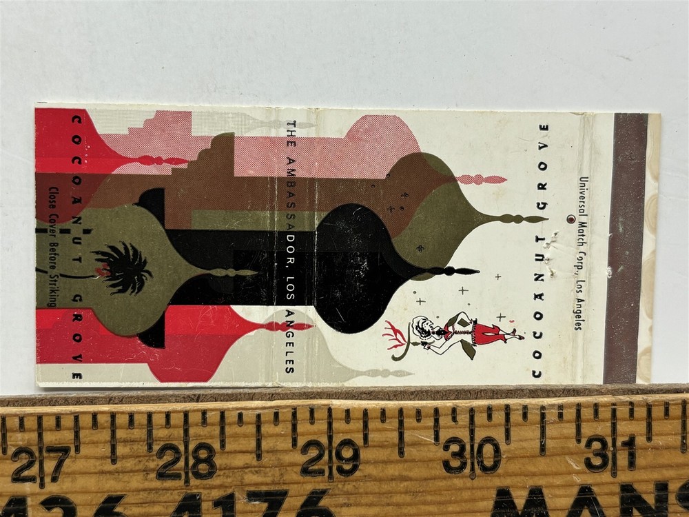1950's 1960s Vintage Matchbook Cover Cocoanut Grove Los Angeles CA Ambassador