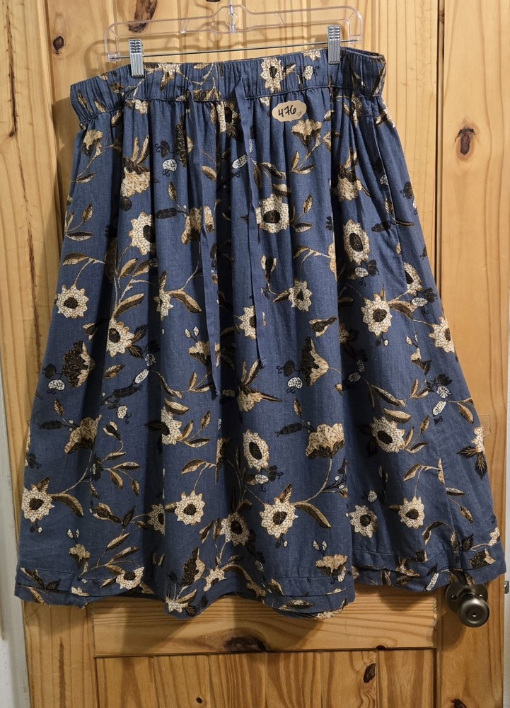 Wonderly Women's Skirt Size XL Boho Floral Elastic Waist Below Knee Cottage
