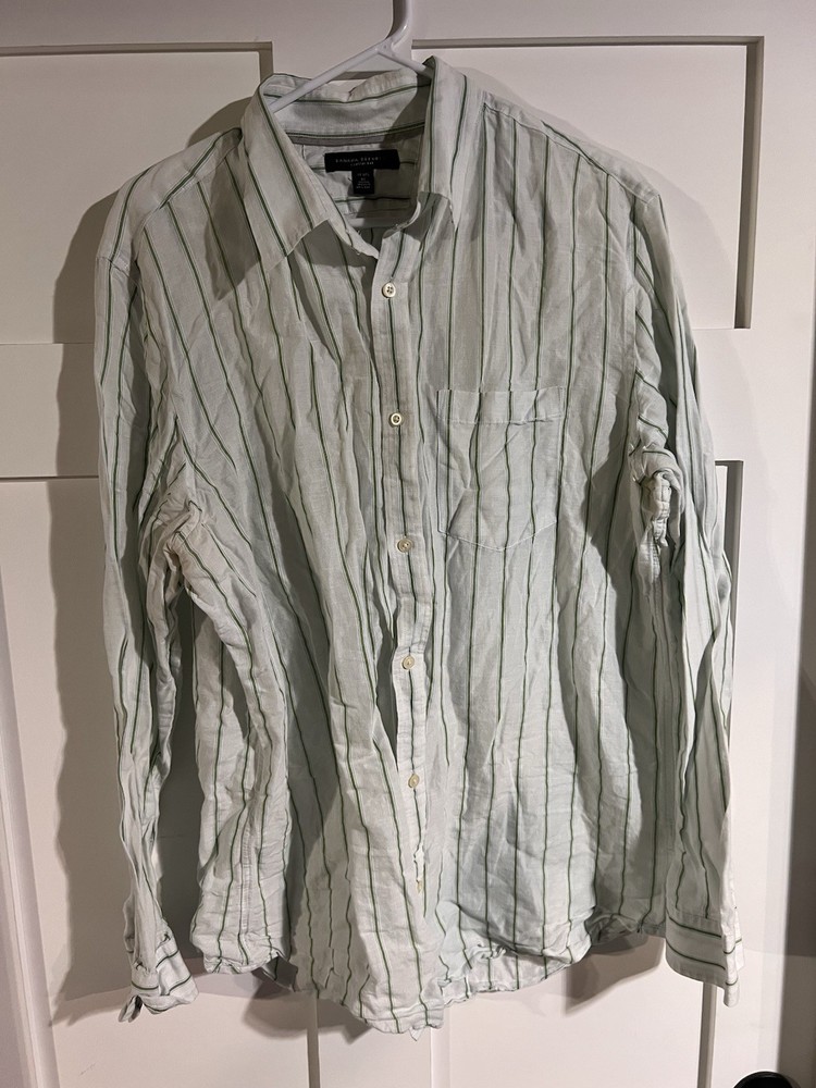 Banana Republic Classic Fit XL Green Stripe Linen Blend Button Up Shirt