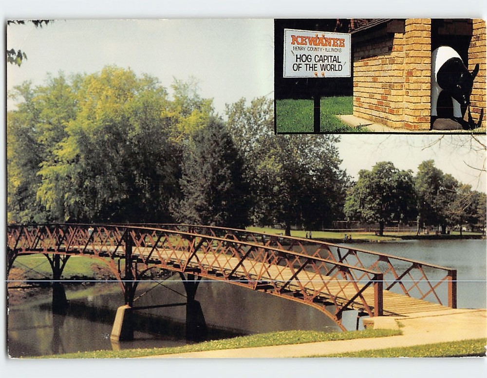 Postcard Bridge over lake in Windmont Park Kewanee Illinois USA