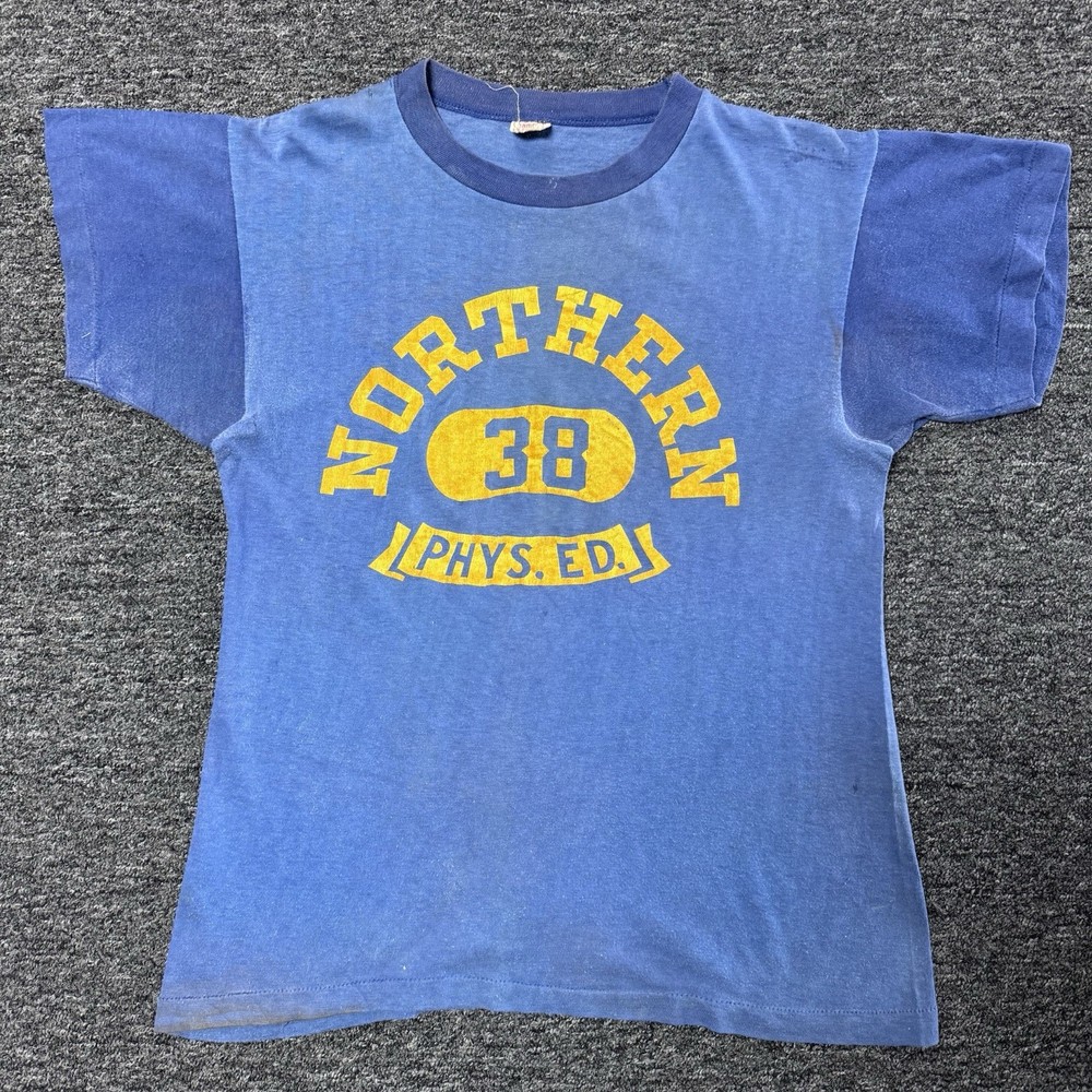 Vintage 50s Northern Physical Ed Champion Running Man Blue T-Shirt Mens - Size M
