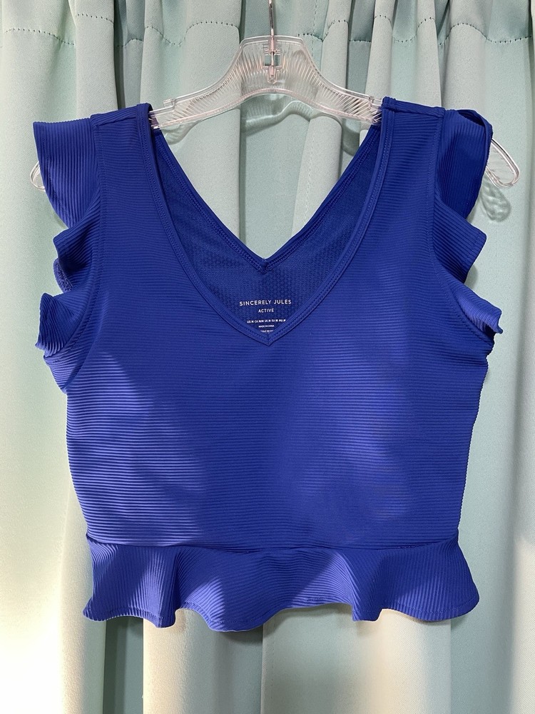 Sincerely Jules Active Blue Sleeveless Ruffle Top Women's Size Medium