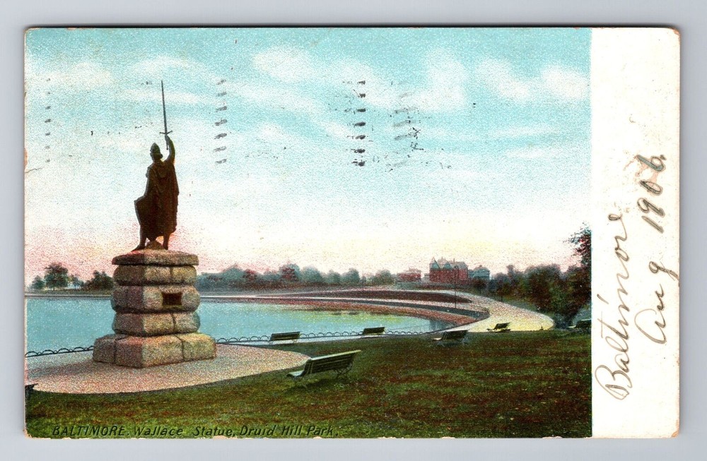 Baltimore MD-Maryland, Druid Hill Park Baltimore Wallace Statue Vintage Postcard
