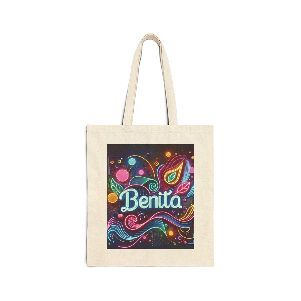 Personalized BENITA Neon Cotton Canvas Tote Bag for Everyday Use Gift Idea