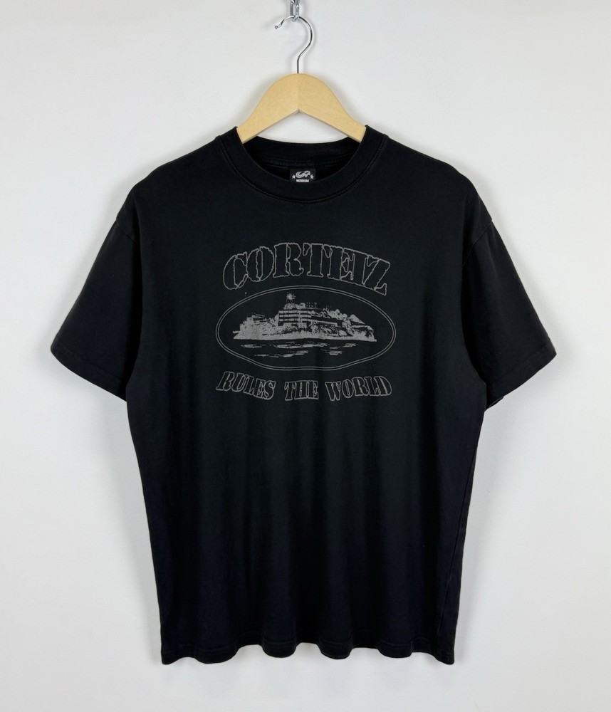 Corteiz Rules The World Big Logo Graphic T-shirt Men’s Size M Black Top Print