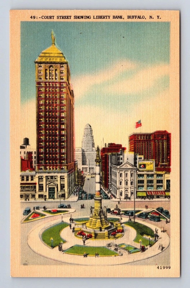 Buffalo NY-New York, Liberty Bank on Court Street, Antique Vintage Postcard