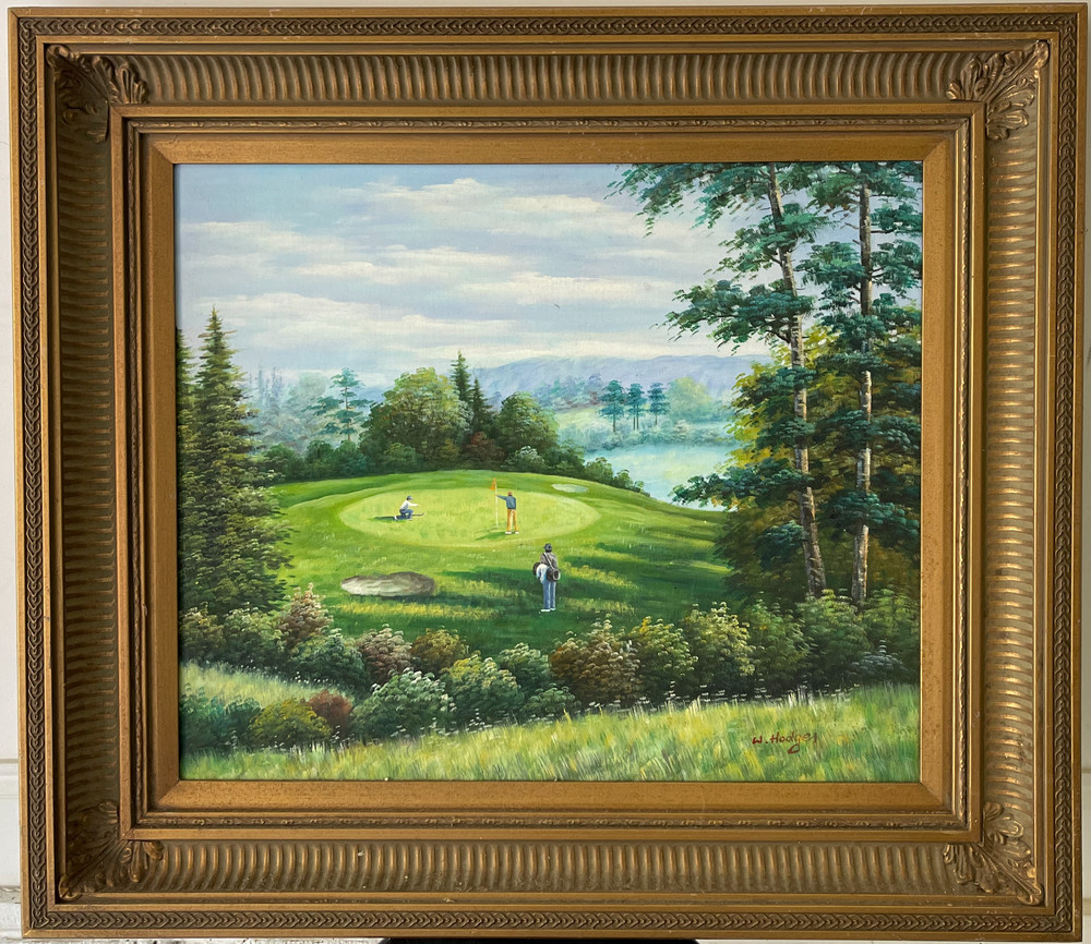 Scenic, golf, Painting On Canvas Panel, Framed 32 1/4 X 28 1/4 inches
