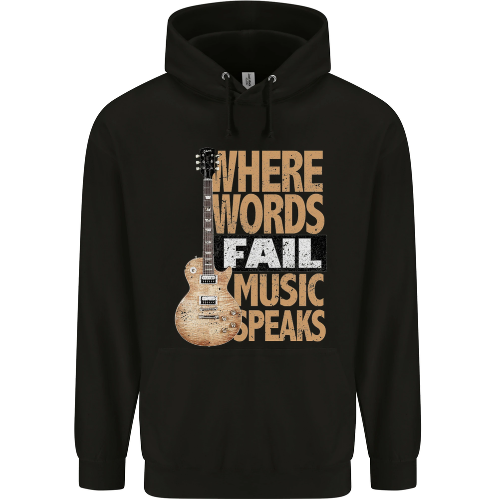 Guitar Words Fail Music Speaks Guitarist Mens 80% Cotton Hoodie