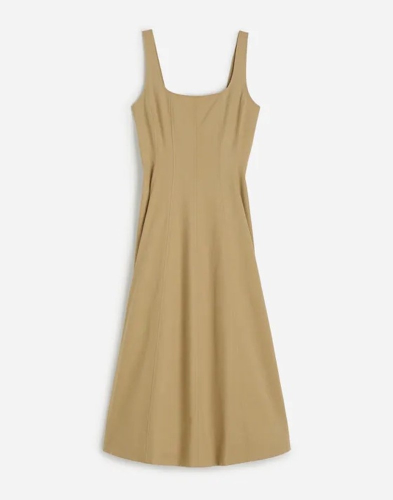 NWT Madewell Seamed Squareneck Midi Dress size 00 in khaki NU559