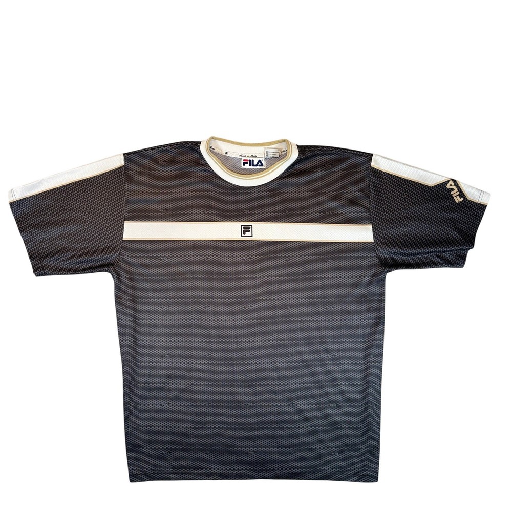 Vintage FILA Shirt Medium Black Athletic Sports Short Sleeve Made in Italy 80s