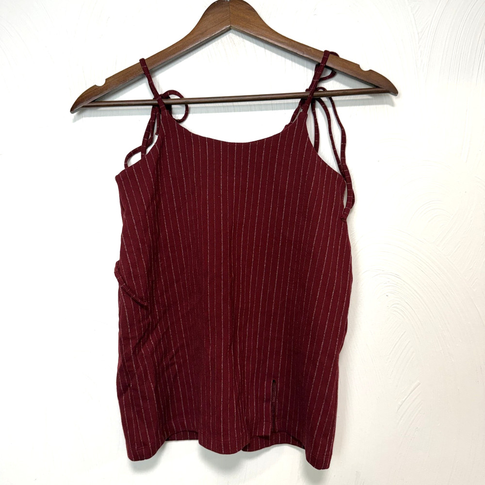 Forever 21 Women's Red Striped Tie Spaghetti Strap Tank Top Blouse Size Small