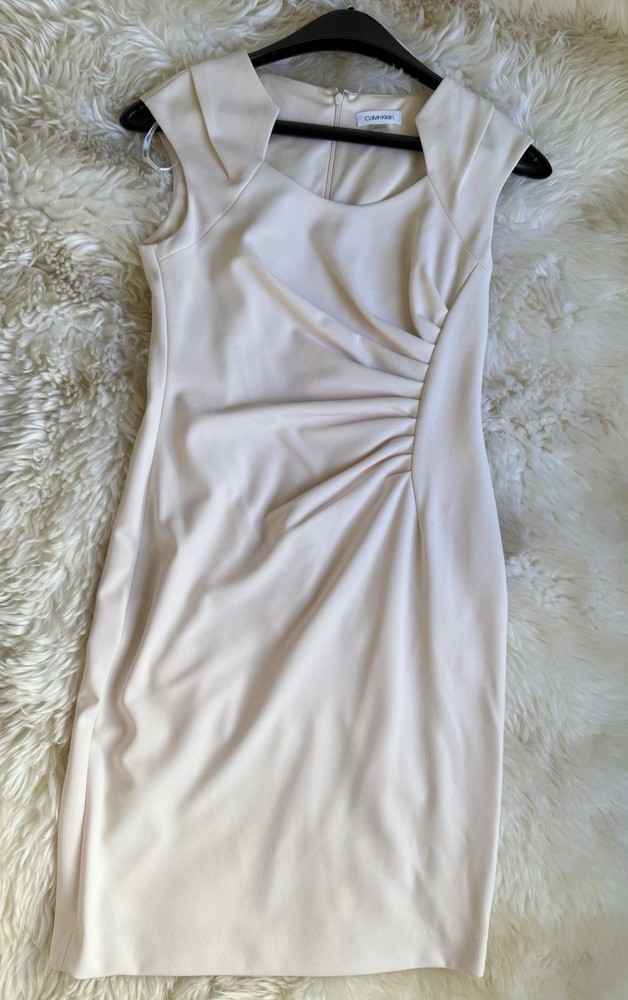 Calvin Klein Women's Light Pink Crepe Cap Sleeve Horseshoe Neck Sheath Dress