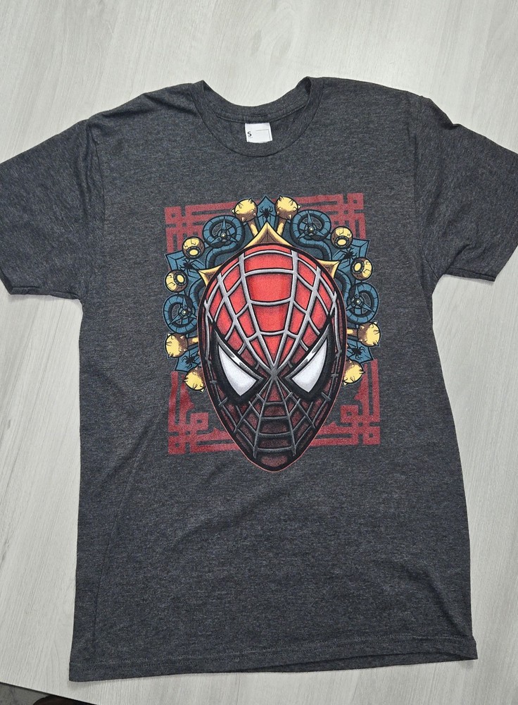 Men's Spider-Man Graphic Print T-Shirt Gray Crew Neck Short Sleeve Size S