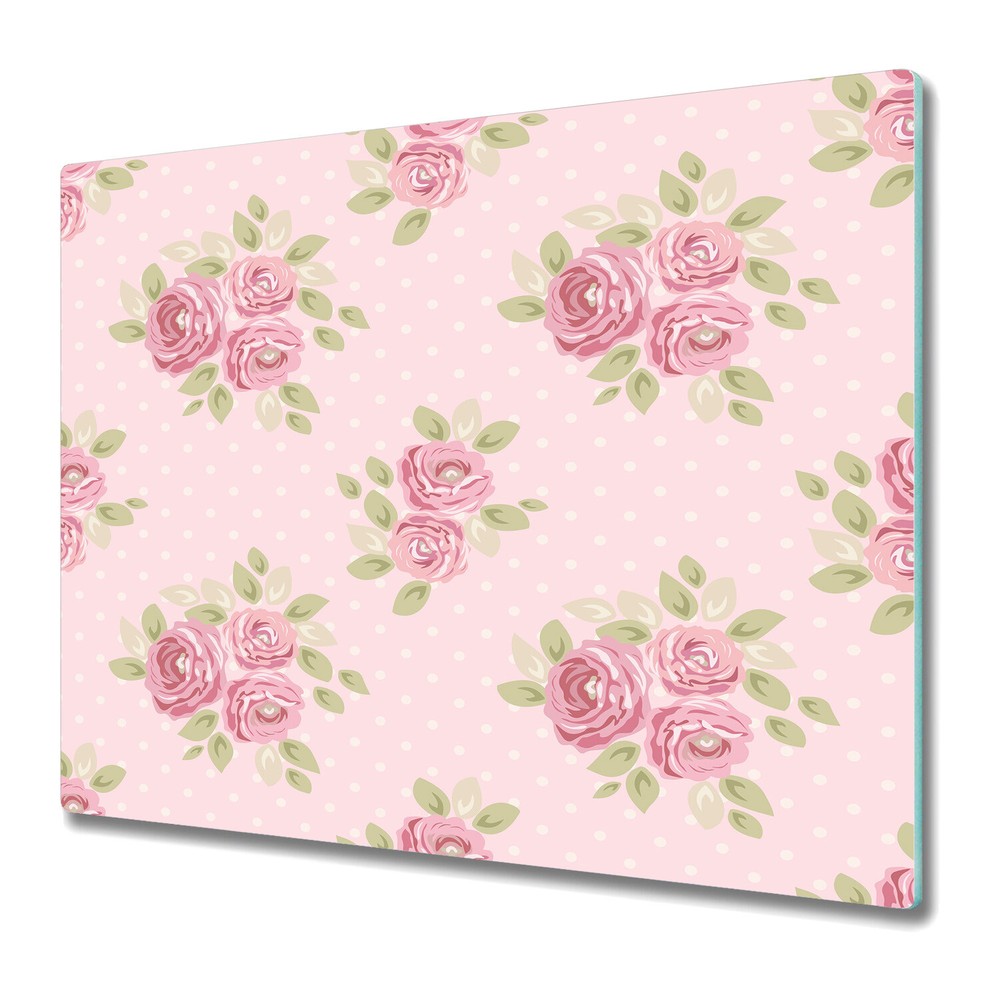 Glass Chopping Board Pink set of cute shabby chic roses green and pink 60x52