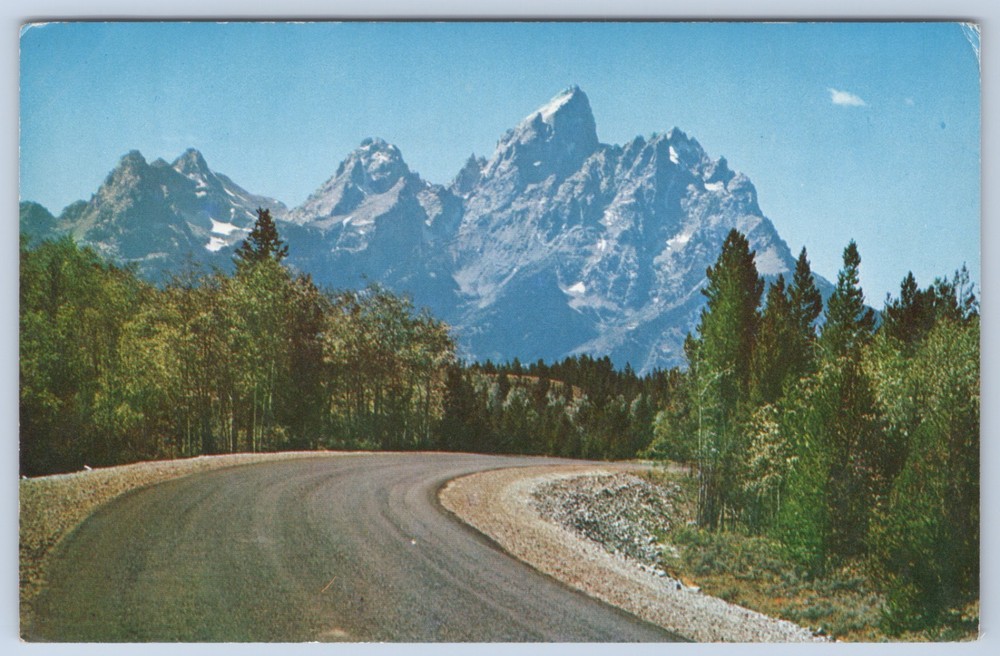 Wyoming Grand Teton National Park Jackson Hole Highway Chrome Postcard