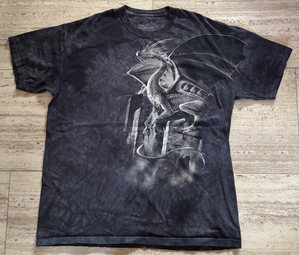 The Mountain Silver Dragon T Shirt Size XL Vincent Hie Tie-dye Black Gray