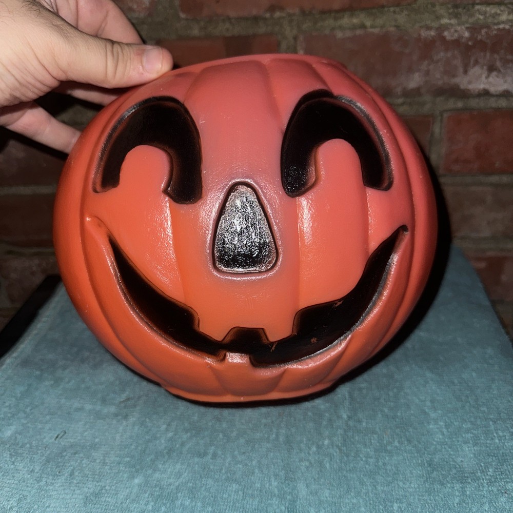 Vintage Union Products Halloween Blow Mold Jack O Lantern Candy Bucket Orange