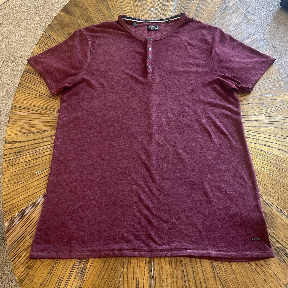 Buffalo by David Bitton Henley Short Sleeve T-Shirt Burgundy Men's M Button