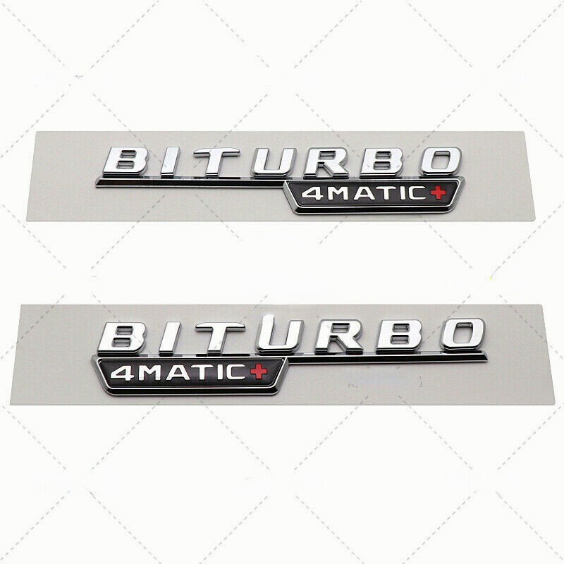 BITURBO 4MATIC+ Plus Fender AM-G Emblem Chrome Badge Nameplate for MB