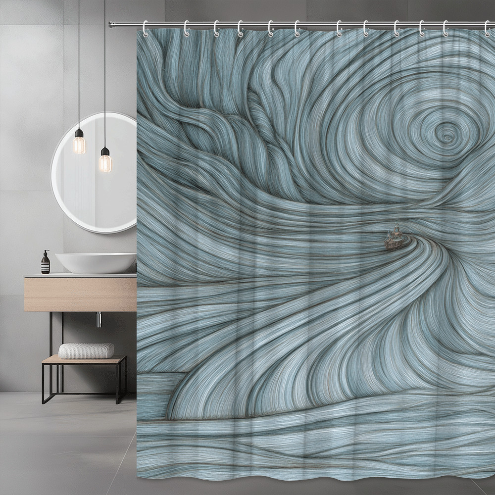 Blue Gray Ocean Wave Shower Curtain Abstract Swirl Print