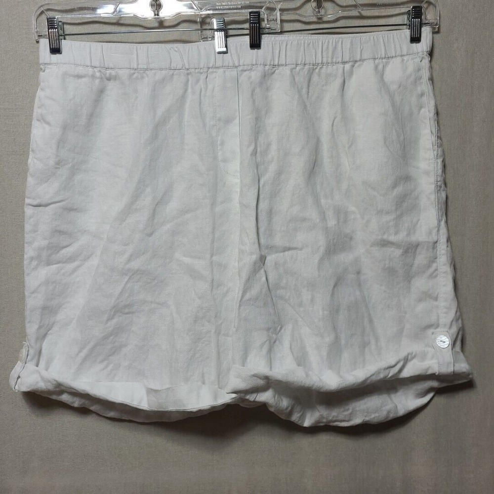 J Jill PureJill Linen Shorts Womens Size 3X White Roll Hem Elastic Waist Pockets