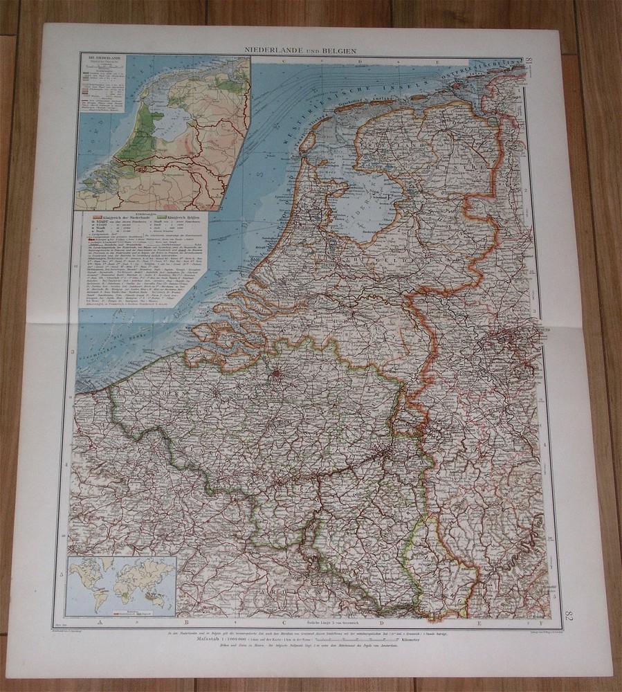 1905 Original Antique Map Of Netherlands / Holland Belgium Amsterdam Luxembourg