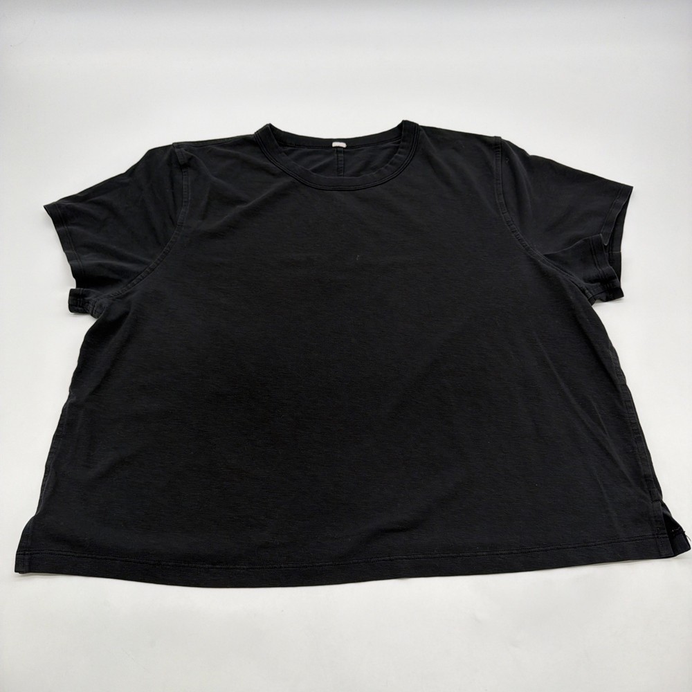 Lululemon T-shirt Women L Black Solid Logo Embroidered .#46134