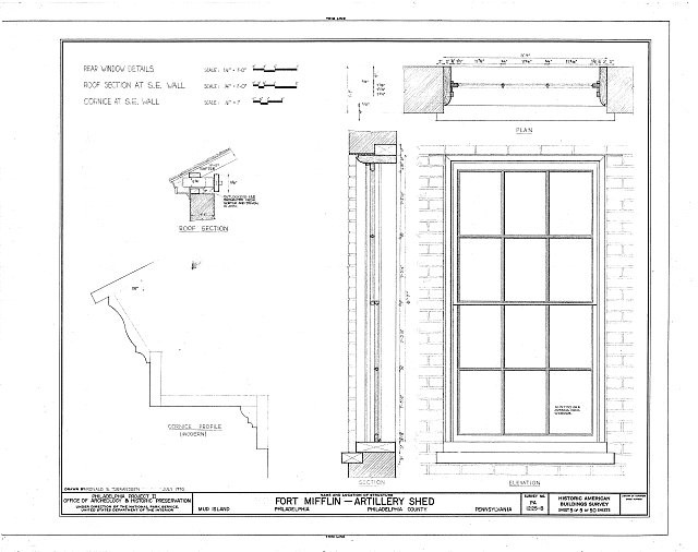 Philadelphia Pennsylvania Fort Mifflin Artillery Shed 1930s Architectural Plan